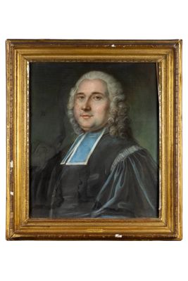 portrait of a man in a black coat with a blue sash