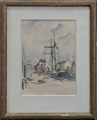 Maurice ASSELIN (1882-1947) "Bateau amarré dans le port"