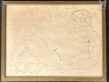 drawing of a nude woman sitting on her stomach in a black frame