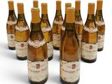 six bouteilles de vin sont alignées sur une surface blanche