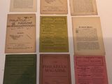several old books are arranged on a table in a row