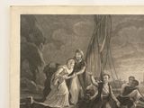 a drawing of a man and a woman on a boat