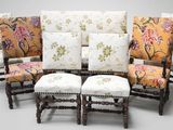 set of six 19th century english oak dining chairs with floral upholstered seats