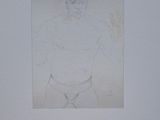 a drawing of a man holding a banana in his right hand