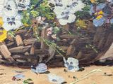 a painting of flowers in a basket on a table