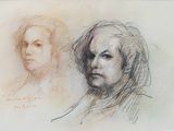 drawing of a woman ' s face and a man ' s head