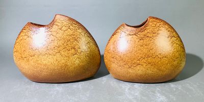 deux vases marron posés sur une table