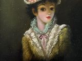 painting of a woman in a hat with flowers on her head