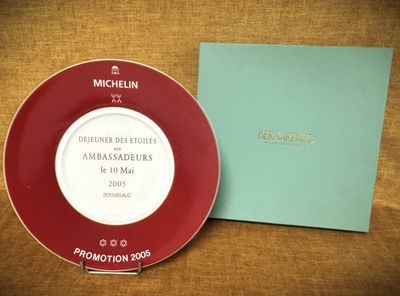 L'assiette rouge et blanche de Michael Kohlen, sur laquelle se trouve une boîte verte