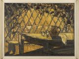 an image of a painting of a table with a pitcher on it