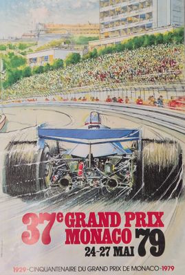 an image of a poster for a grand prix monaco in front of a crowd