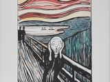 une image d'une photo d'un tableau représentant une personne sur un pont