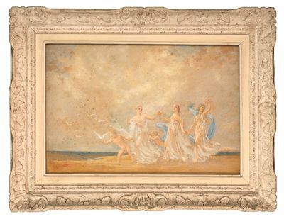 une image d'un tableau représentant un groupe de personnes sur une plage