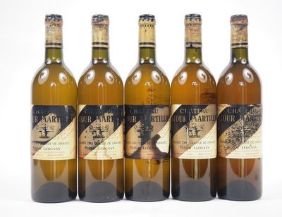 six bouteilles de vin sont alignées sur une surface blanche