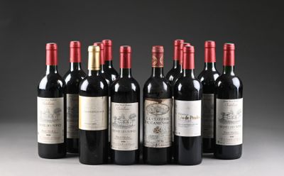 six bouteilles de vin sont alignées sur une table