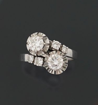 Bague Toi et Moi en or gris 18K 750 millièmes et platine 850…