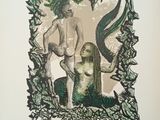 tableau représentant une sirène et un homme, encadré et accroché au mur