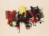 une image représentant un tableau réalisé avec de la peinture rouge, jaune et noire