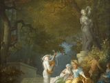 an image of a painting of a man and woman in a wooded setting
