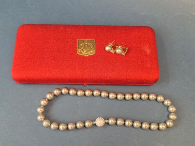 une photo représentant un collier et un étui rouge posés sur une table
