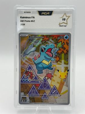 a close up of a pokemon trading card in a plastic case