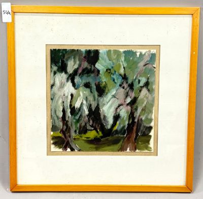 une image représentant un tableau représentant des arbres, dans un cadre jaune