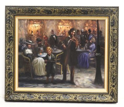 painting of a group of people sitting around a table in a room