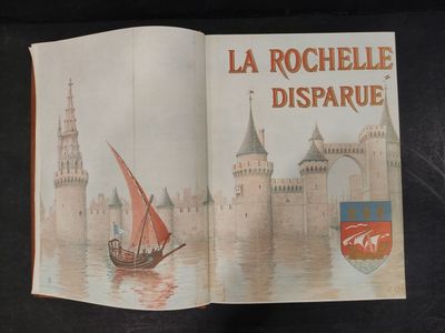 an open book with a picture of a boat in the water