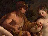 a painting of a man and a woman eating fruit