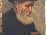 portrait d'un vieil homme portant un chapeau et une canne