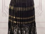 black and gold pleated skirt with lace trim