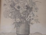 un dessin représentant un vase contenant des fleurs