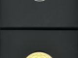 a close up of a gold coin in a black box