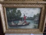a painting of a man in a boat on the water