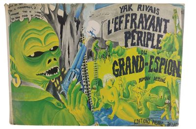 un vieux livre dans lequel figure l'image d'un extraterrestre géant tenant un pistolet dans sa main droite