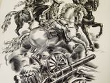 a picture of a book with a drawing of a man on a horse