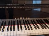 a piano that is sitting in front of a glass case