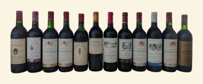 six bottles of red wine are lined up in a row