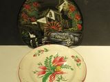 a plate with a picture on it sitting on a table