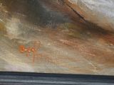 an oil painting of a bird flying over a body of water