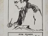 drawing of a man in glasses writing on a piece of paper