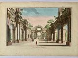an old picture of a large building with arches and columns