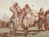 drawing of a group of people playing a game of tennis
