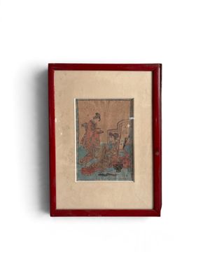 an image of a framed picture of a man and a woman in a boat