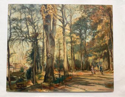 une peinture sur le mur d'un parc où l'on voit des gens assis sur des bancs