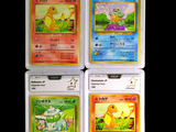 four different pokemon cards are displayed on a black background