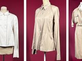 four mannequins of women ' s clothing on display in a museum