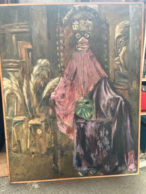 un tableau représentant une femme assise sur une chaise dans une pièce