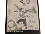 a black and white photo of a cartoon book