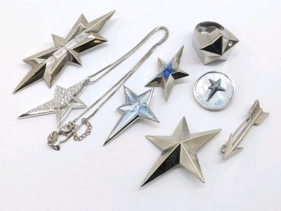 MUGLER. Réunion de 8 bijoux fantaisie dont 6 broches - Ce lo…
